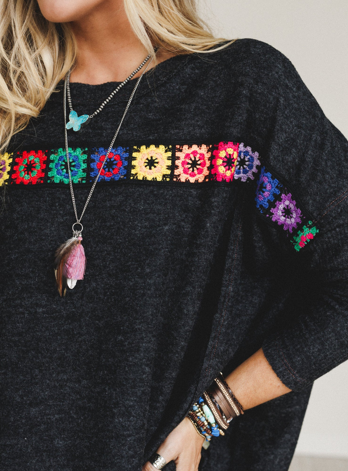 The Nest Cozy Up Crochet Top - Charcoal