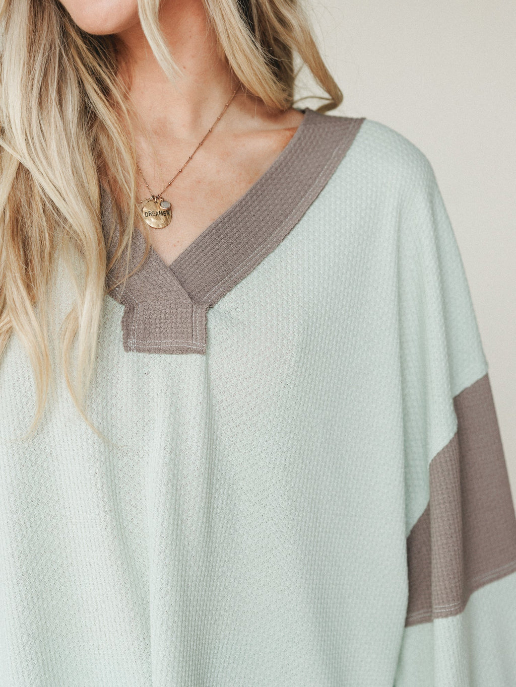 The Nest Elena Long Sleeve Top - Green Ash Mocha