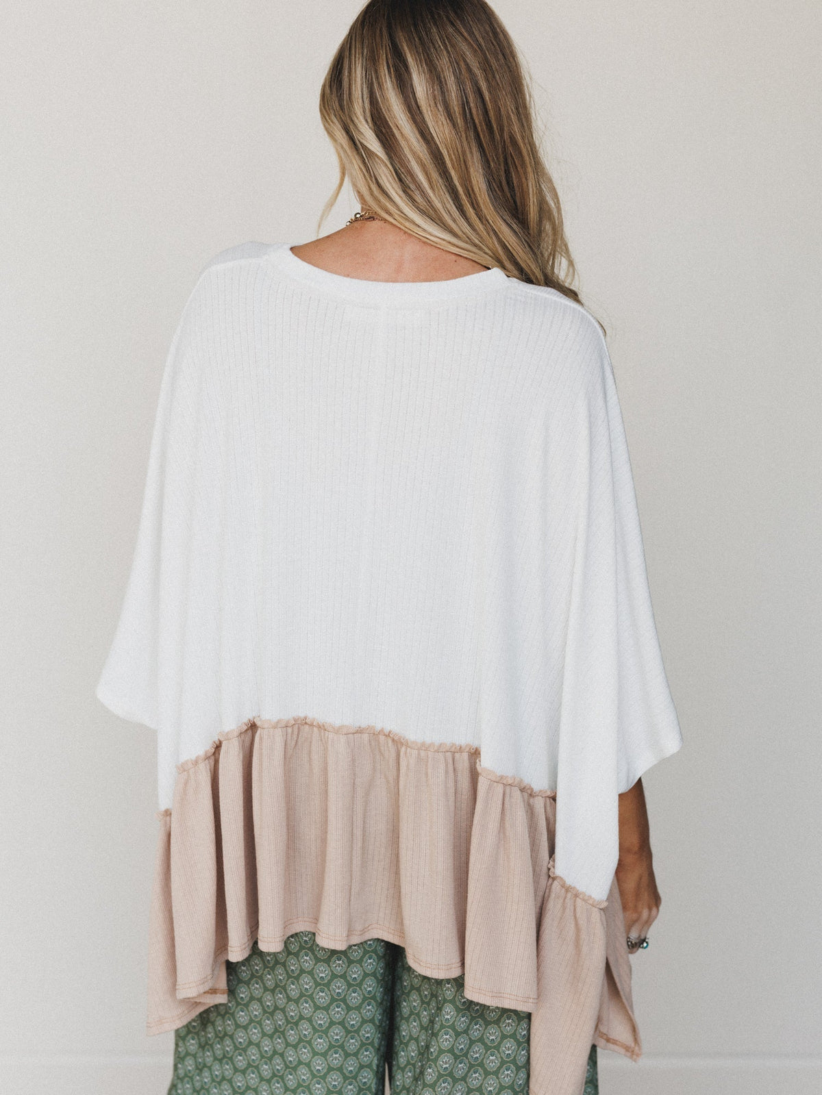 The Nest Sally Ruffle Top - Off White Camel