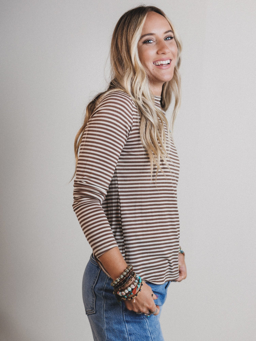 Dream Again Striped Top - Mocha