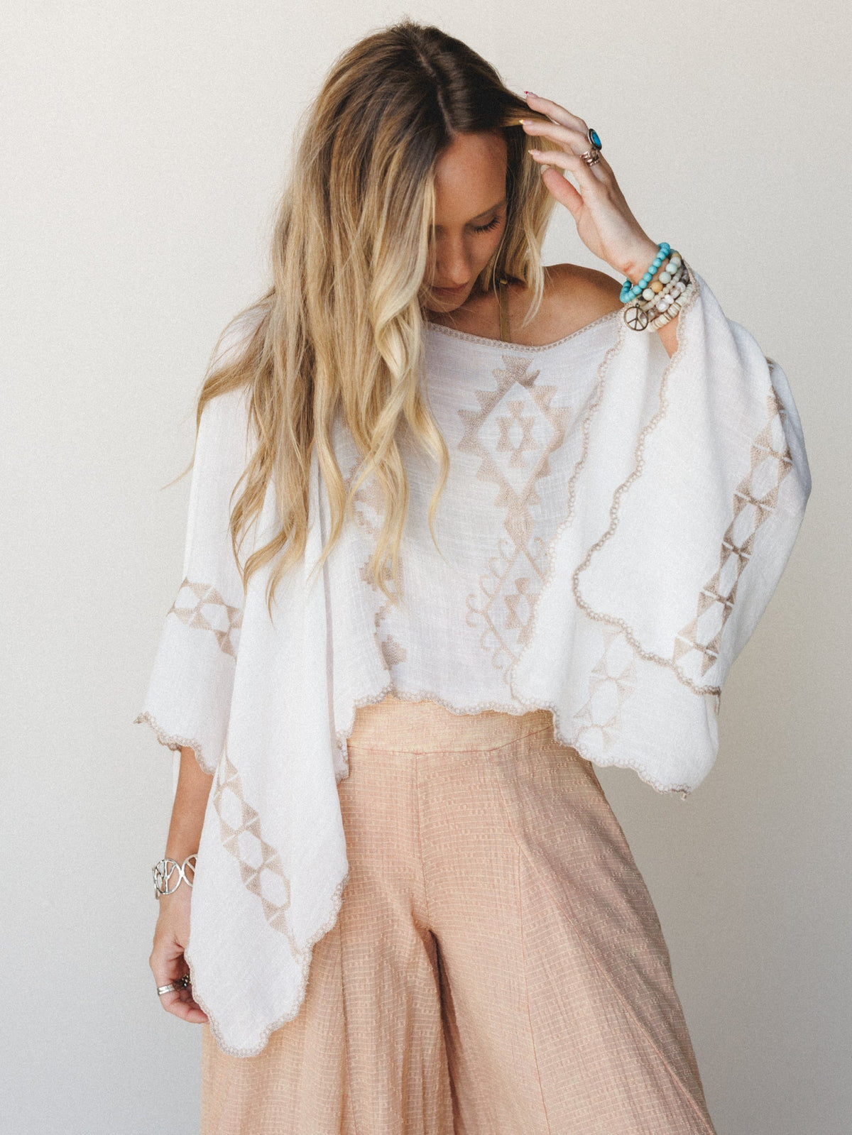Greece Island Poncho - White