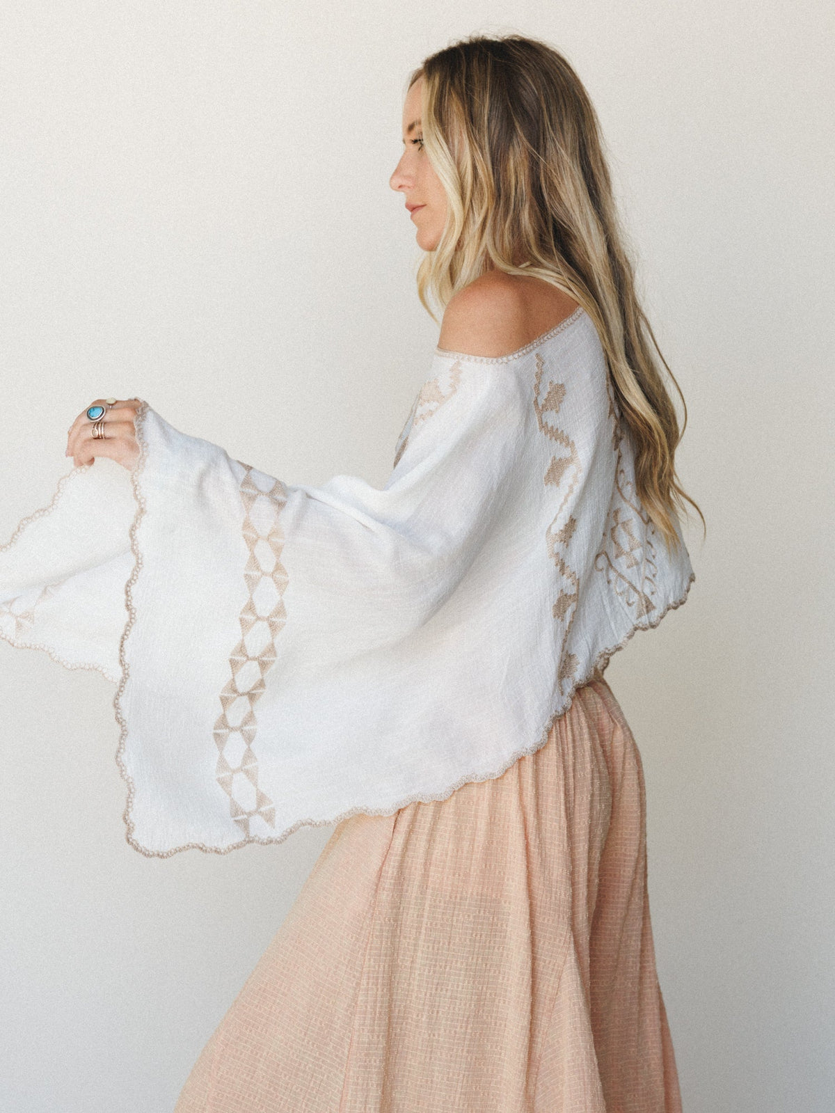 Greece Island Poncho - White