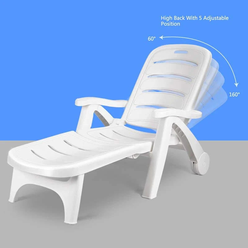 Rolling Folding Plastic Pool Lounge Chair With Armrests 5 Position Outdoor Sun Lounger Patio Deck Chair Beach Chair - Comfortable And Ergonomic Design