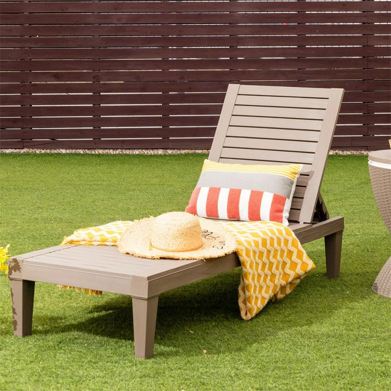 Outdoor Chaise Lounge Chair Patio Recliner Adjustable With 5 Positions Wood Texture Design Waterproof Easy To Assemble - Comfortable And Ergonomic Design