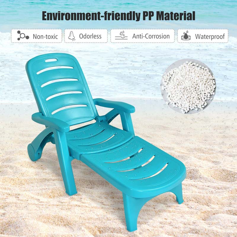 Rolling Folding Plastic Pool Lounge Chair With Armrests 5 Position Outdoor Sun Lounger Patio Deck Chair Beach Chair - Comfortable And Ergonomic Design