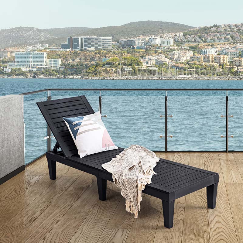 Outdoor Chaise Lounge Chair Patio Recliner Adjustable With 5 Positions Wood Texture Design Waterproof Easy To Assemble - Comfortable And Ergonomic Design