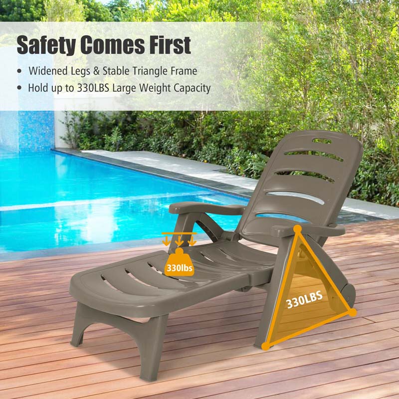 Rolling Folding Plastic Pool Lounge Chair With Armrests 5 Position Outdoor Sun Lounger Patio Deck Chair Beach Chair - Comfortable And Ergonomic Design