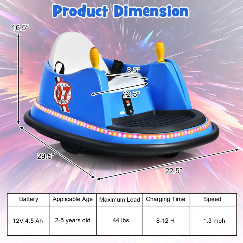 12V Toddler Bumping Car Battery Powered Baby Ride On Bumper Car With Dual Joysticks Flashing Led Light Amp 360 Degree Spin