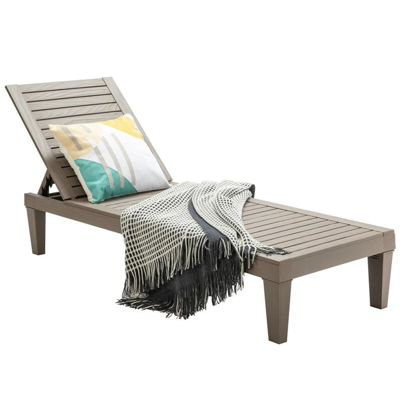 Outdoor Chaise Lounge Chair Patio Recliner Adjustable With 5 Positions Wood Texture Design Waterproof Easy To Assemble - Comfortable And Ergonomic Design