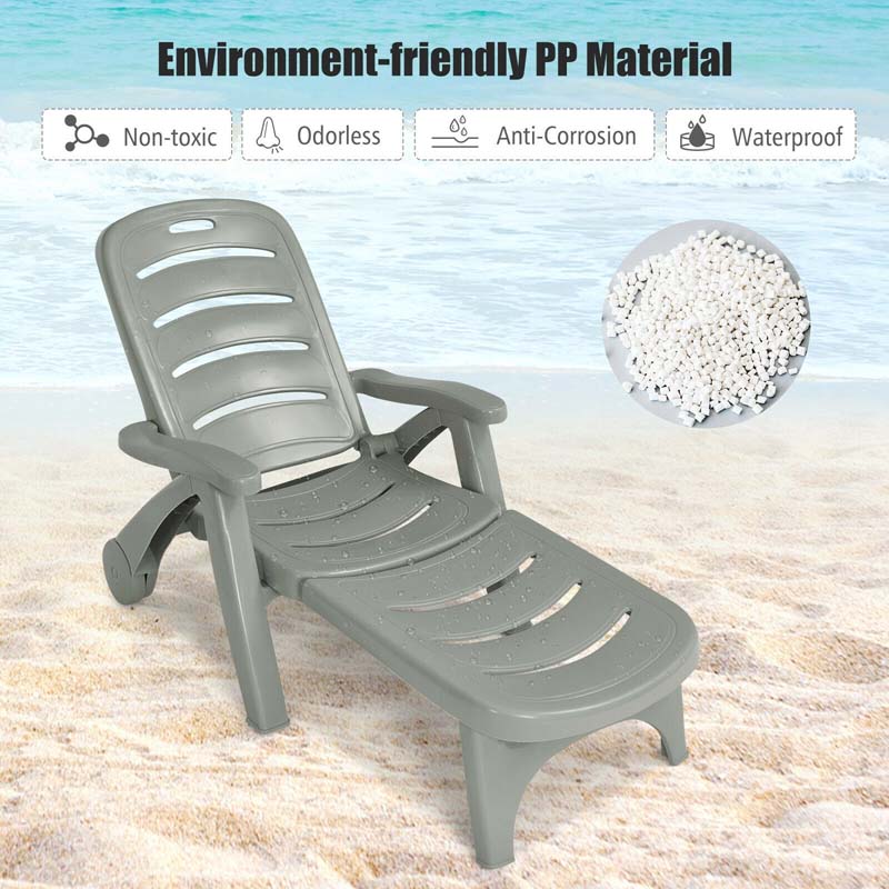 Rolling Folding Plastic Pool Lounge Chair With Armrests 5 Position Outdoor Sun Lounger Patio Deck Chair Beach Chair - Comfortable And Ergonomic Design