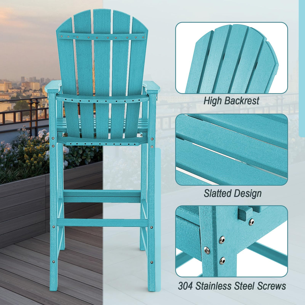 Outdoor Hdpe Tall Adirondack Chairs With Armrests Amp Footrest 30Quot Counter Height Bar Stools For Garden Backyard - Comfortable And Ergonomic Design