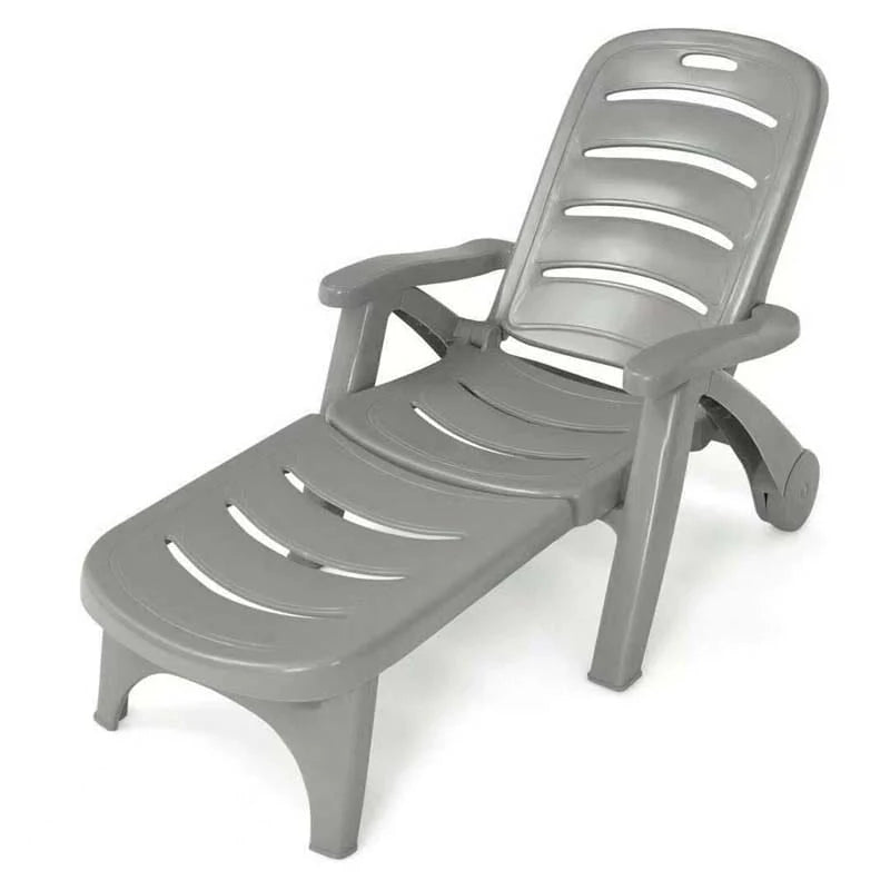 Rolling Folding Plastic Pool Lounge Chair With Armrests 5 Position Outdoor Sun Lounger Patio Deck Chair Beach Chair - Comfortable And Ergonomic Design