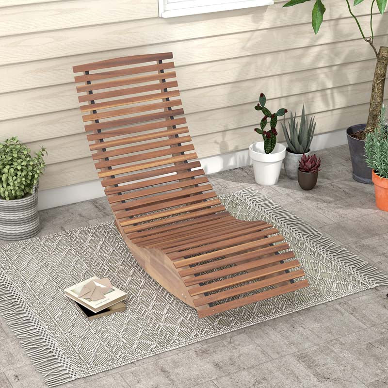 Acacia Wood Outdoor Patio Rocking Chair With Widened Slatted Seat Amp High Back Porch Rocker Sun Lounger For Backyard Garden - Comfortable And Ergonomic Design