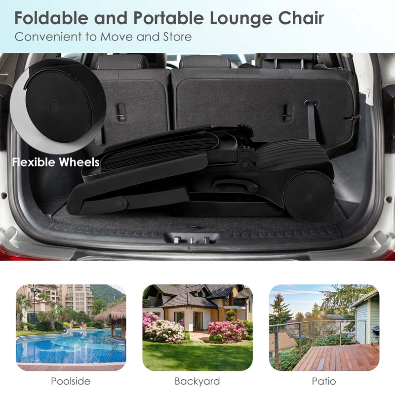 Weatherproof Folding Sun Lounger With Wheels 6 Position Plastic Outdoor Chaise Lounge Chair For Pool Beach Lawn - Comfortable And Ergonomic Design