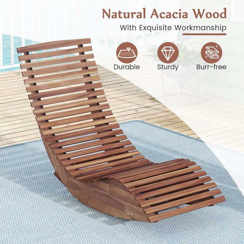 Acacia Wood Outdoor Patio Rocking Chair With Widened Slatted Seat Amp High Back Porch Rocker Sun Lounger For Backyard Garden - Comfortable And Ergonomic Design